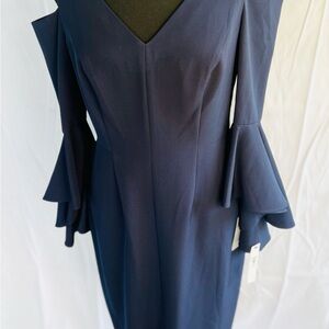 Maggy London Blue Sheath Dress with Bell Sleeves